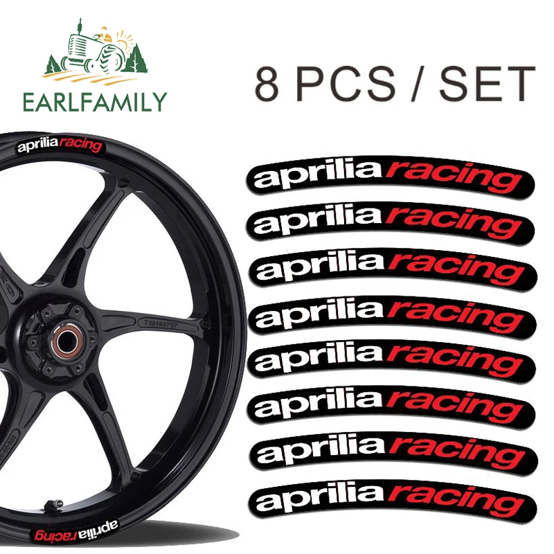 

EARLFAMILY 13cm x 1.3cm 8x for Aprilia Racing Rim Sticker Wheel Stripes Set Car Motorbike Motorcycle Decal Flat Glue Car Sticker