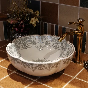 

Bathroom ceramic counter top sink wash basin art basin lavabo jingdezhen ceramic wash hand basin flower shape Decorative Sinks