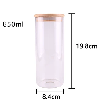 

New 850ml Kitchen Food Candy Nuts Grain Transparent Sealed Glass Storage Bottle Terrarium Can Jar with Bamboo Lid 8.4*19.8cm