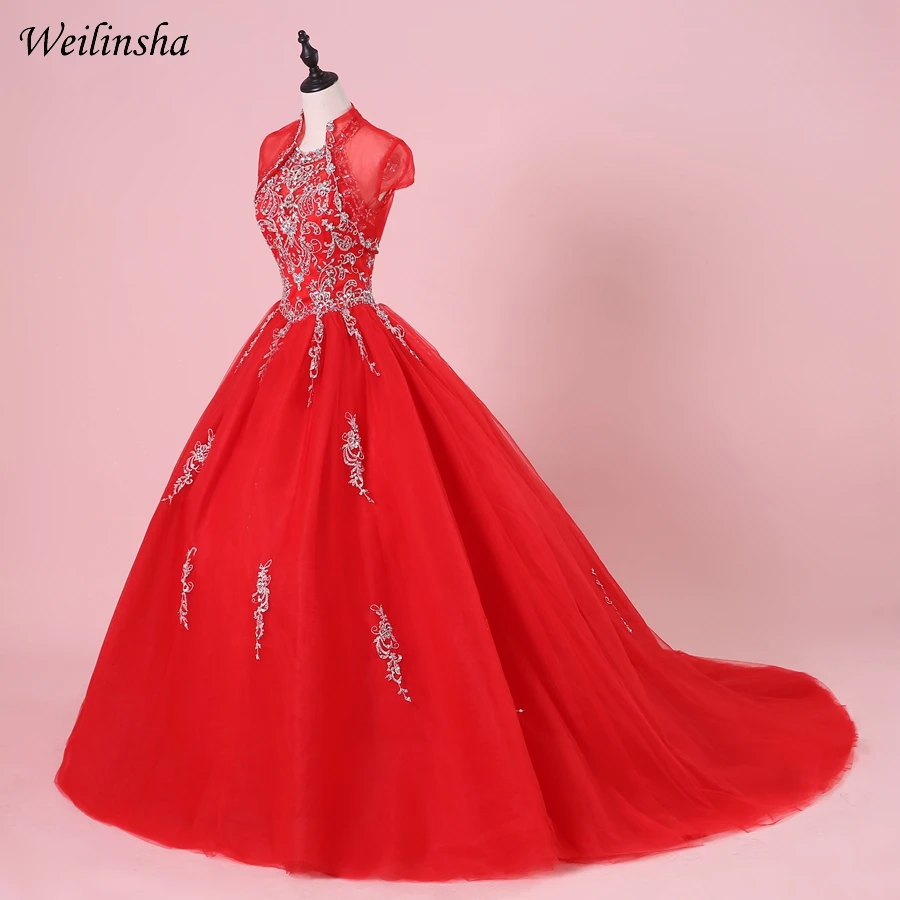 Weilinsha Холтер бисером Quinceanera платье с курткой блесток аппликация бальное Тюль бальные платья сладкий 15 платья для женщин