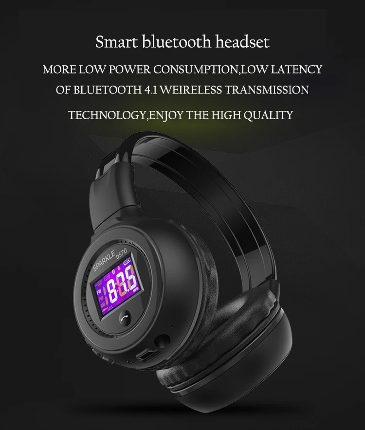 B570 беспроводные Bluetooth наушники гарнитура с микрофоном Micro SD радио Светодиодный дисплей регулятор громкости