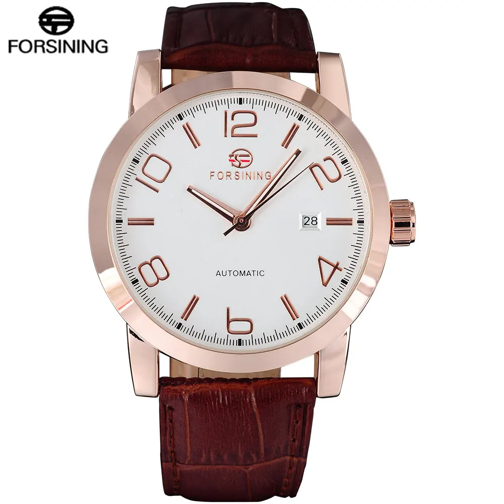 FORISINING мужские модные простые механические часы автоматические наручные кожаный