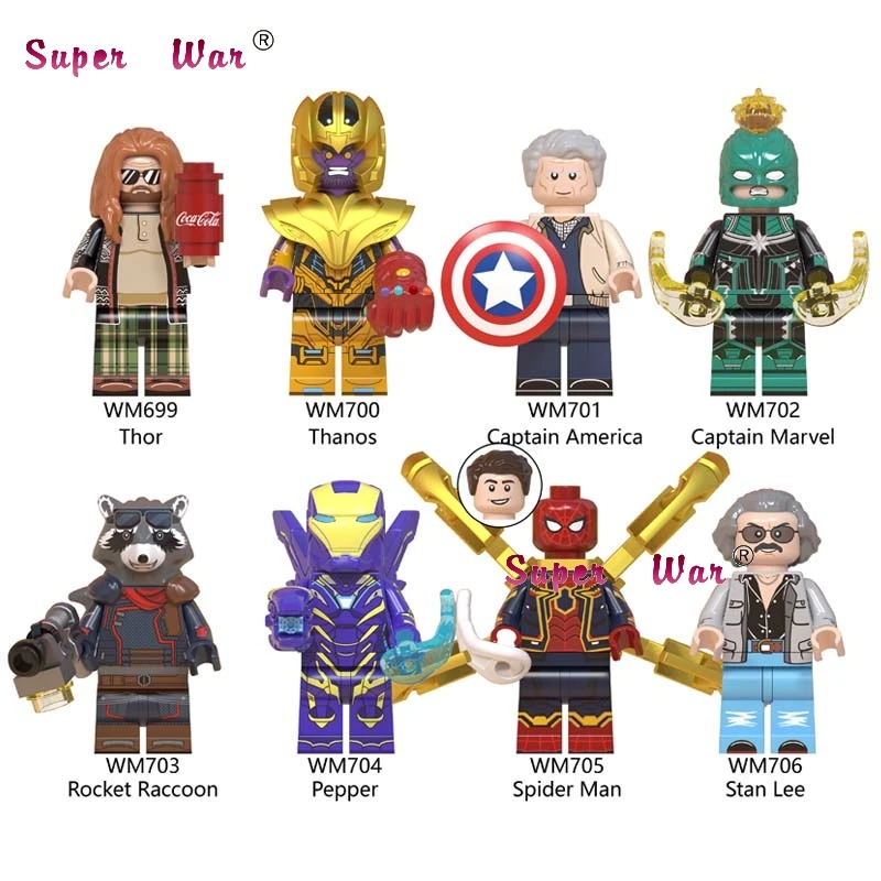 

Single Avengers Endgame Thor Thanos Pepper IronMan Captain America Marvel SpiderMan Stan Lee Figure building blocks Kids Toys