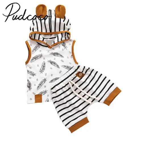

2PCS Pudcoco Toddler Newborn Baby Boy Girl Vest Tank Hooded Shirt Tops + Shorts Outfit Set