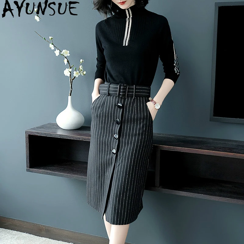 

2 Piece Set Women Spring Autumn 2020 Black Sweater Set Elegant Skirt Womens Two Piece Sets Skirts Outfit Ensemble Femme KJ1749