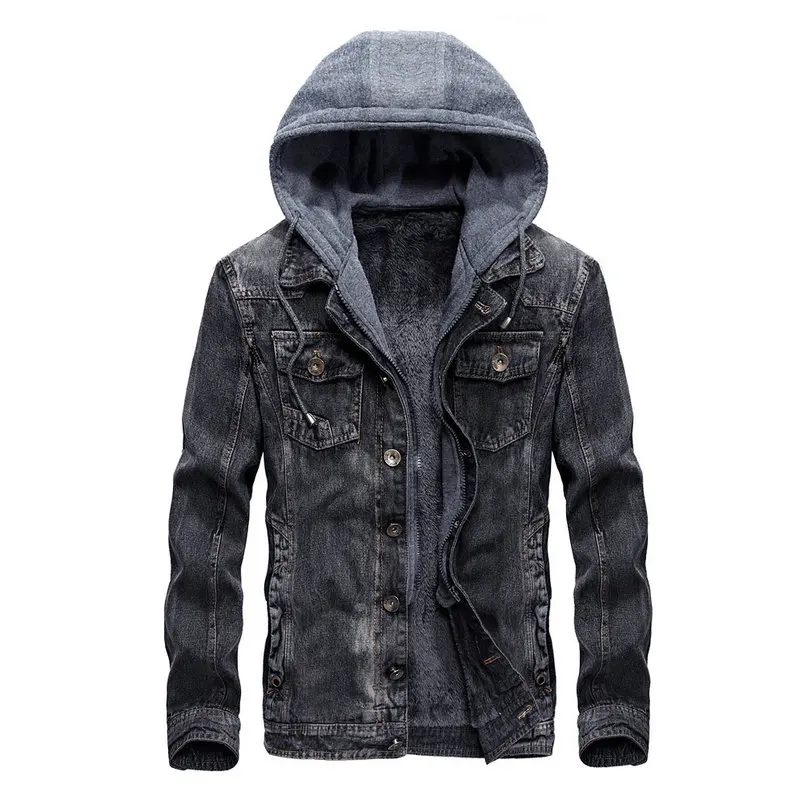 2019 New Autumn Winter Denim Jacket Men Hooded Casual Streetwear Warm Men's Jeans Jacket Coat