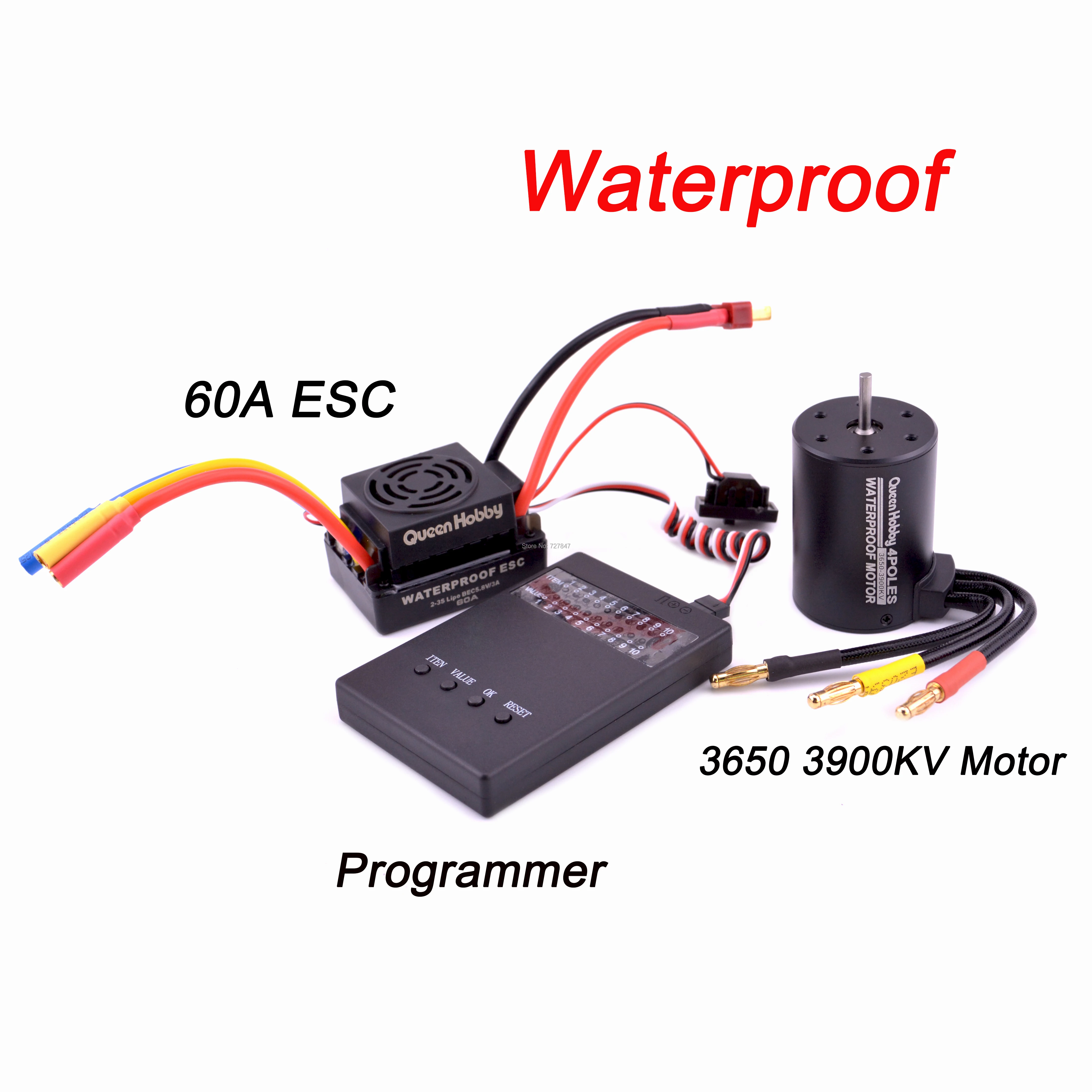 

Upgrade 100% Waterproof 3650 3900KV / 4300KV RC Brushless Motor 60A ESC Programmer for 1/10 RC Car Truck Motor kit