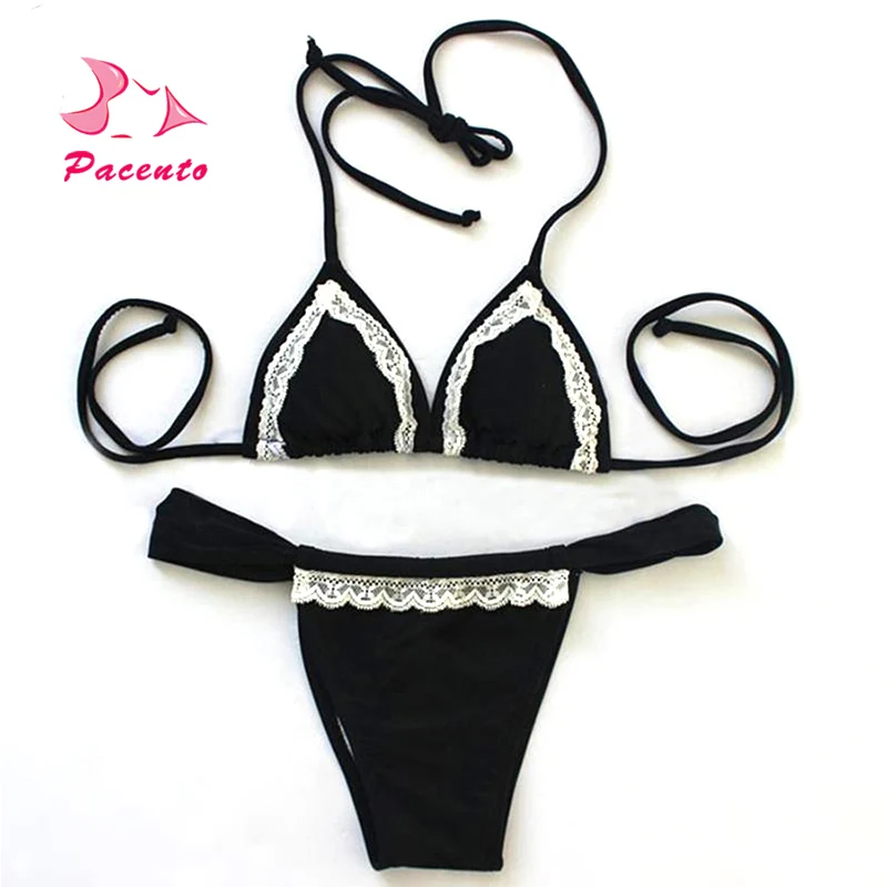 

PACENT Lace Bordered Micro Swimwear Female Plus Size Bikini Brazilian Black White Women's Swimsuit Bandeau Plavky XL Beachwear