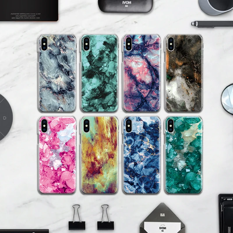 

Color Marble Gemstone Back Cover for Iphone 4 4S 5 5S SE 6 6S 7 8 Plus X Hard PC Case Fundas Coque