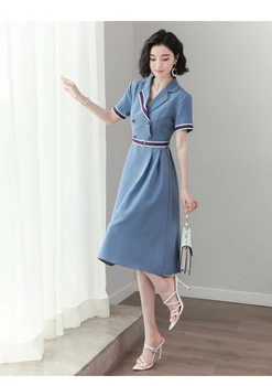 

Blue Office Ladies Dress Women Summer A-line Slim Waist Blazer Dresses Ropa Mujer Vestidos