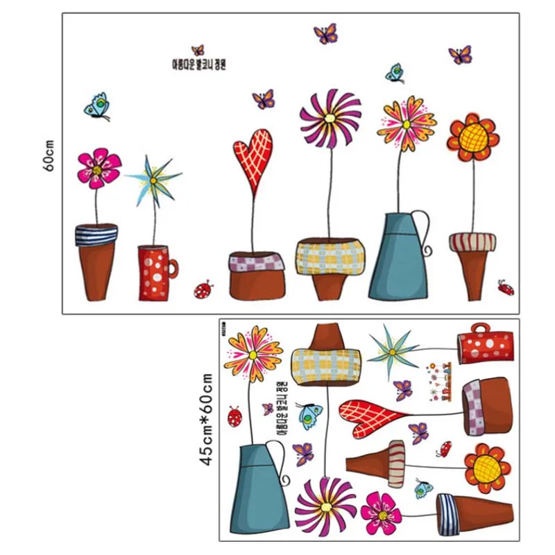 Бонсай, горшочки, бабочки, цветы, растения, наклейки на стену, для гостиной, кухни, окна, домашний декор, декоративные, домашний декор, наклейка