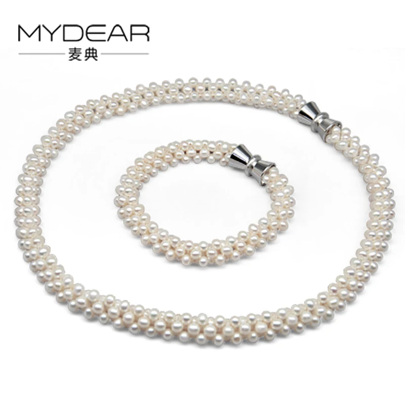 

MYDEAR Fine Pearl Jewelry Natual 5-6mm White Shiny Freshwater Pearls Necklaces and Bracelets For Women,Charms For Jewelry Making