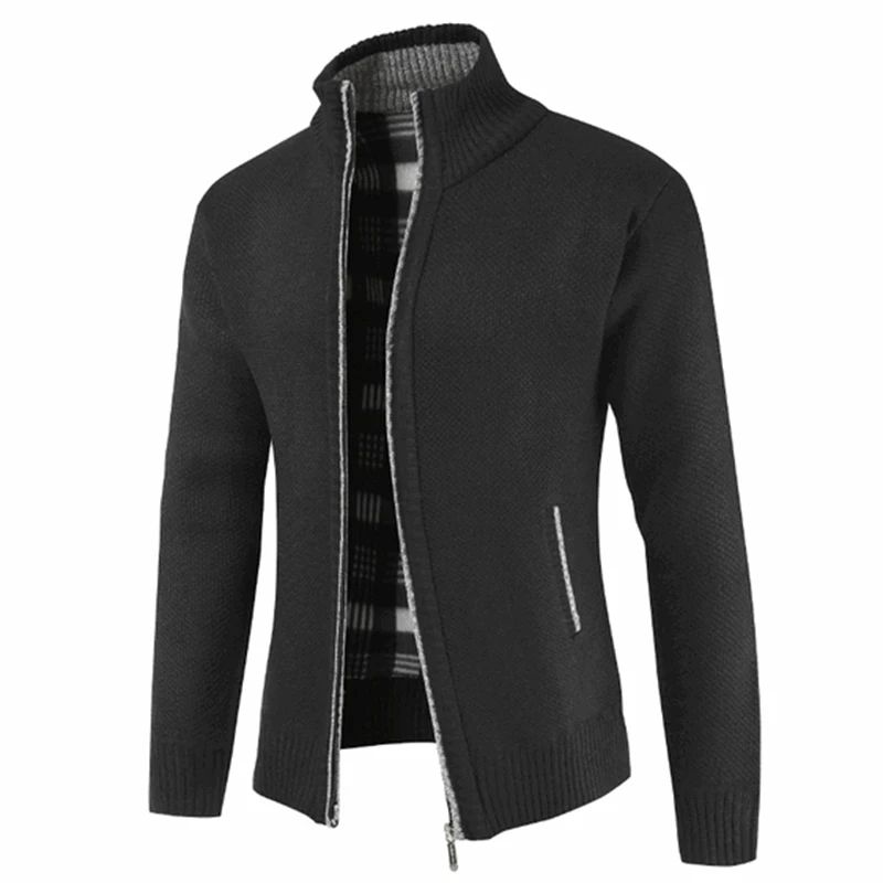 Man Autumn Winter Clothing M-3XL Plus Size Zipper Knitted Sweaters Male Long Sleeve Stand Collar Cardigan Jacket Coat Outwear