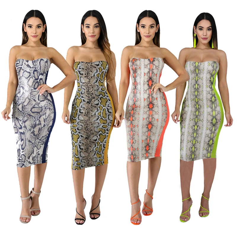 strapless snakeskin dress