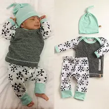 Комплект из 3 предметов для новорожденных, детская одежда для мальчиков и девочек, футболка с длинными рукавами, топы, штаны, шапка