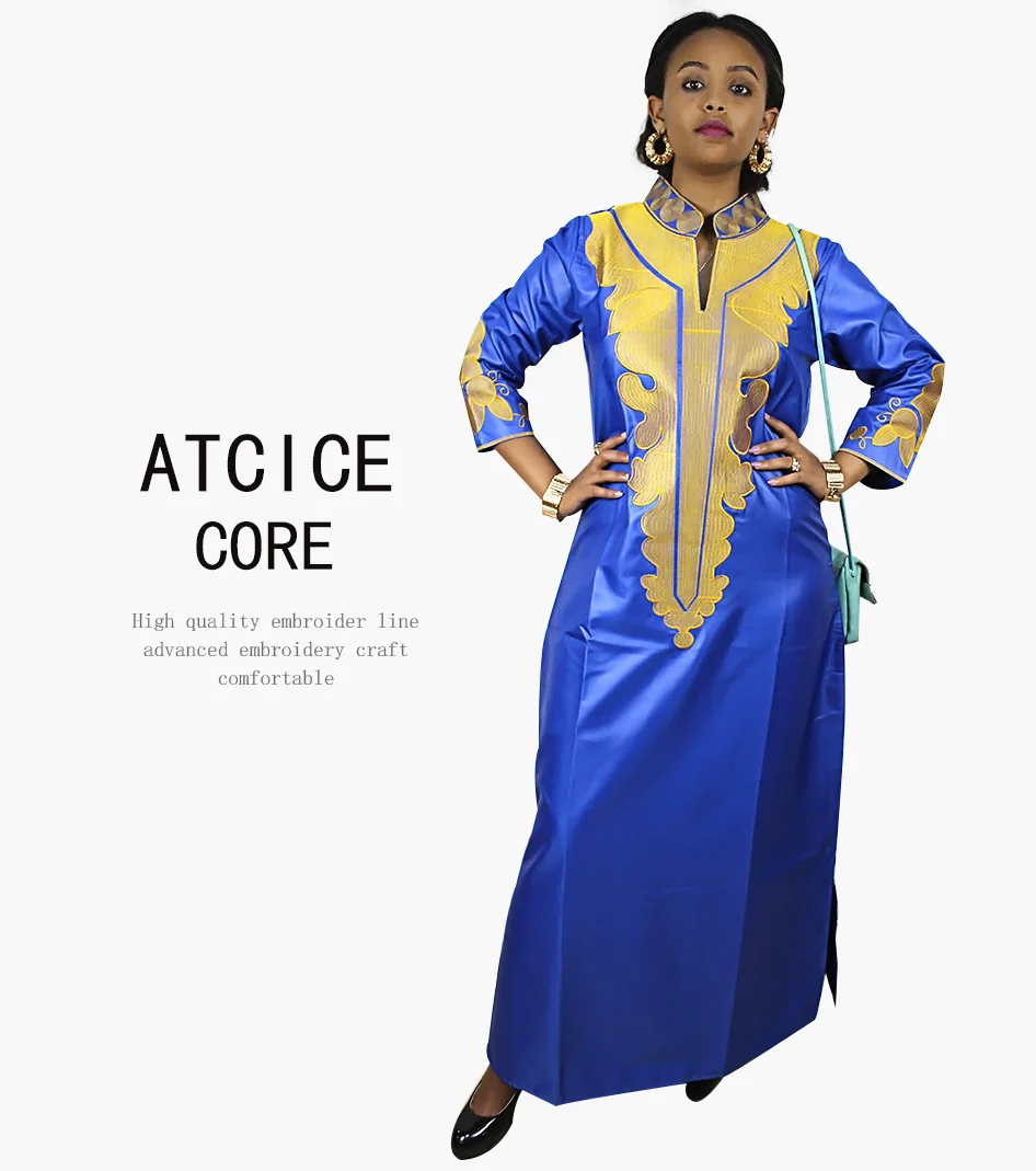 African Dresses For Women Dashiki  Dresses Bazin Riche Traditional African Clothing Long Sleeve For Ladies Without Scarf  LA018# african traditional attire