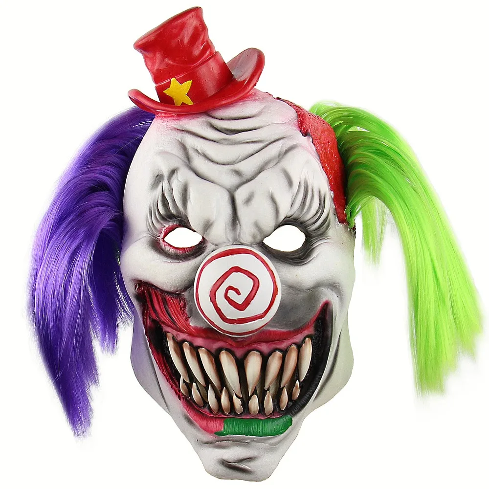 Halloween Zombie Head mask Scary Death Red Cap Coloured hair Clown Masks Horrible Mask Latex Evil Killer Demon Clown Mask