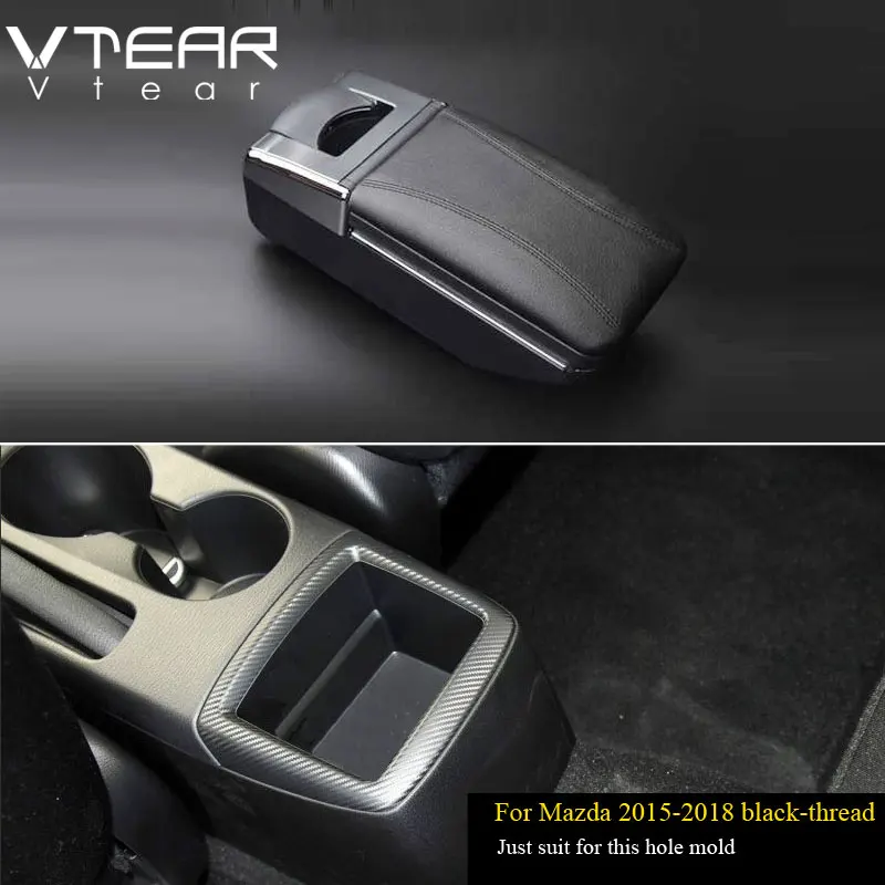 Vtear для Mazda 2/Demio/dzda2 подлокотник коробка центральный магазин содержимое коробка интерьер подлокотник хранения держатель чашки автомобиля-аксессуары для укладки - Название цвета: 2015-2018 Black