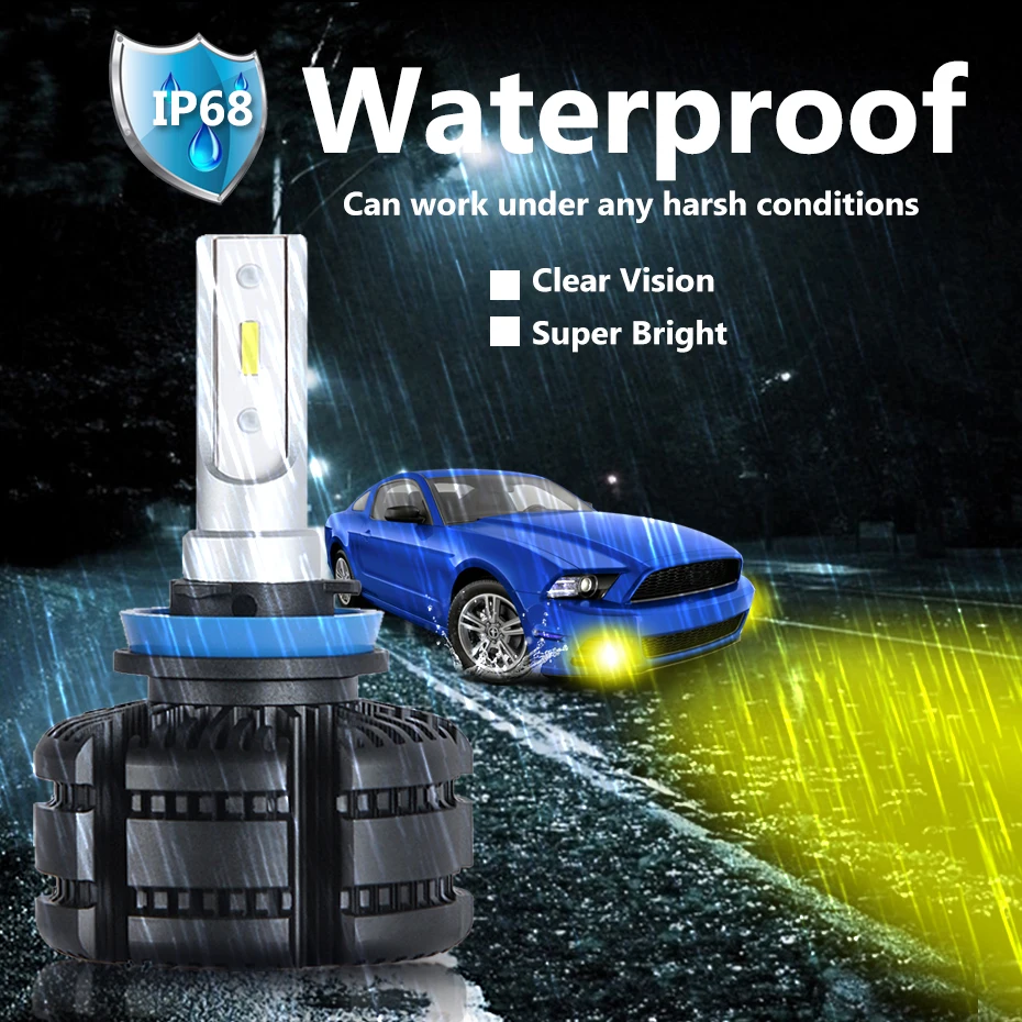  CNSUNNYLIGHT Car CANBUS LED H11 H8 Headlight Fog Lights Fanless 9005 9006 3600Lm 18W/Bulb 3000K Yel - 32997507012