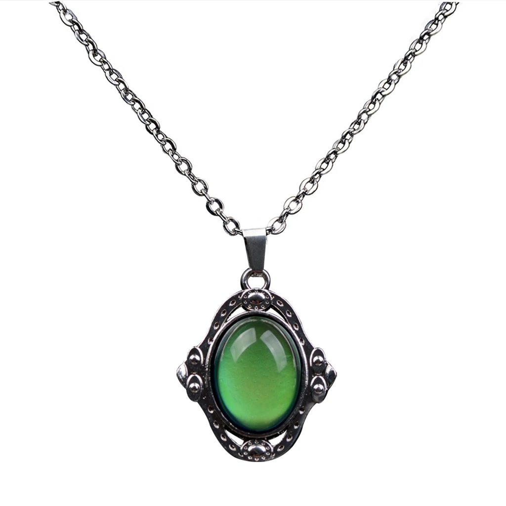 Vintage Oval Stone Pendant Color Change Emotion Mood Pendant Necklace