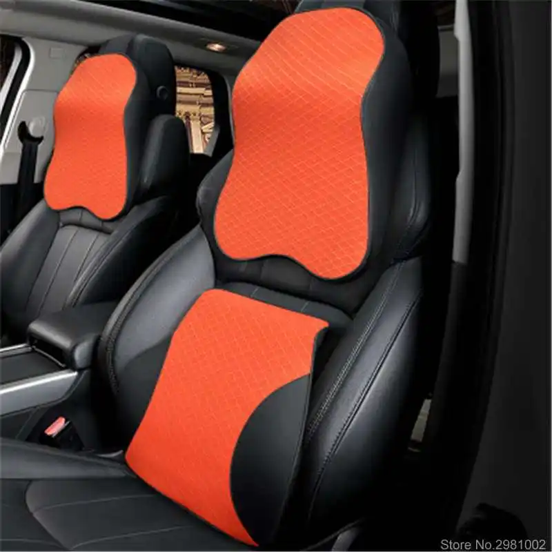 

New Auto 3D Space Memory Foam Car Leather Neck Pillow Head Restraint Car Headrest Pillow Car Styling