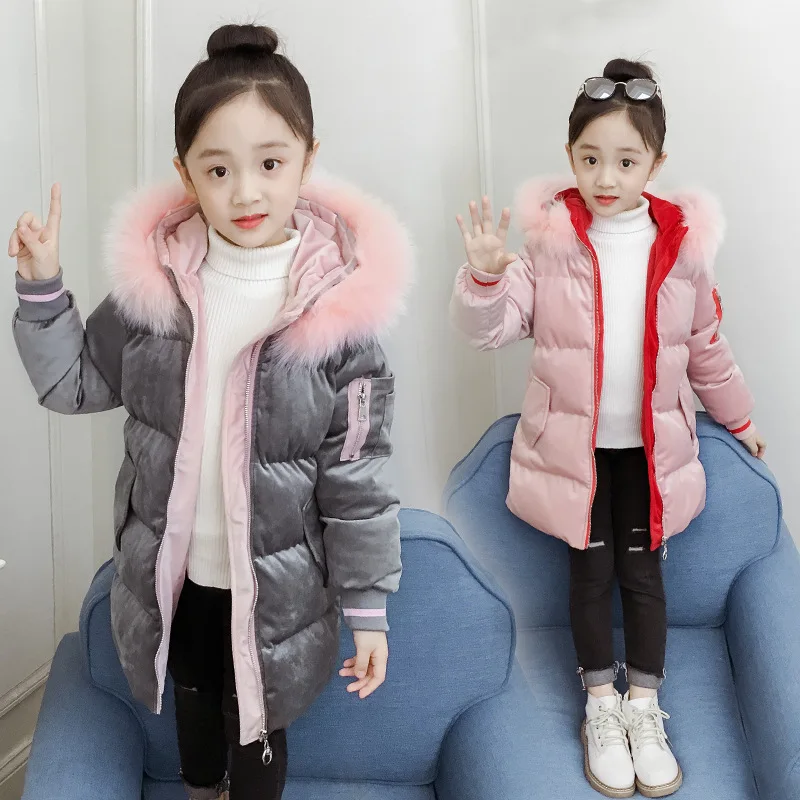 

2019 Girls Clothing Winter Jacket Baby Children Kids Velvet Parka Snowsuit Down Cotton Coat Thicken Fur Collar Hooded Clothes