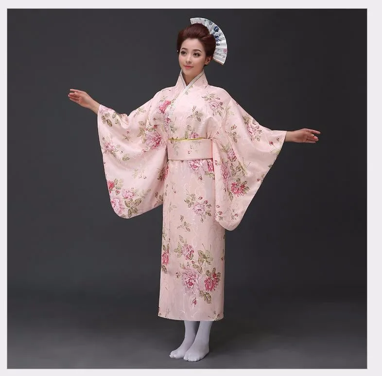 Японское традиционное женское хлопковое кимоно винтажное юката с Obi танцевальное платье для выступлений Новинка вечернее платье один