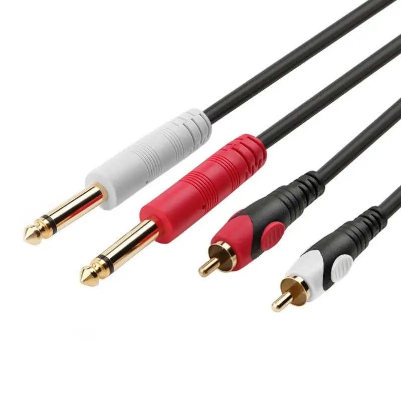 Аудиокабель с 2 RCA на два разъема 6 35 мм позолоченный 24K кабель Aux м 3 5 8 для гитарного