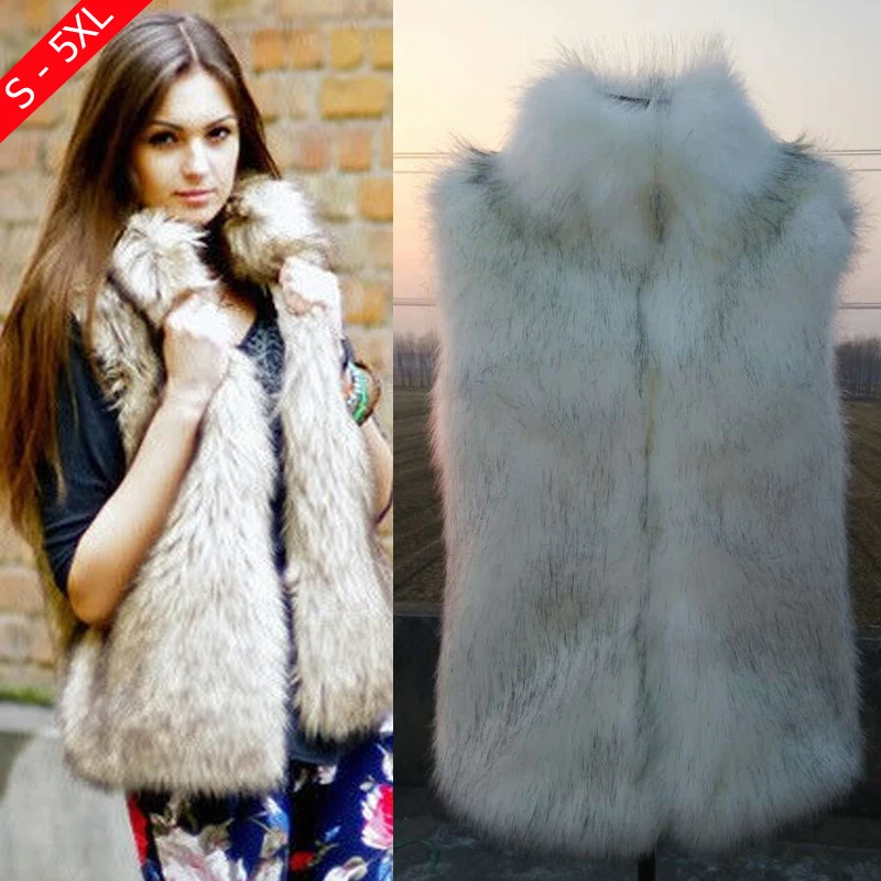 

2019 Hot Spring And Winter Women Plus Size XXL XXXL 4XL 5XL Fake Fox Fur Vest Ladies Vintage Faux White Fur Coats