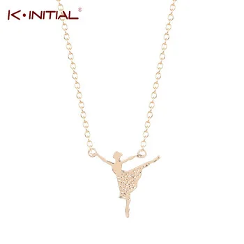 Kinitial Gold Silver Ballerinas Chain Necklace Dancing Ballerina Ballet Charm Pendant Necklace for Girls Teens Statement Jewelry