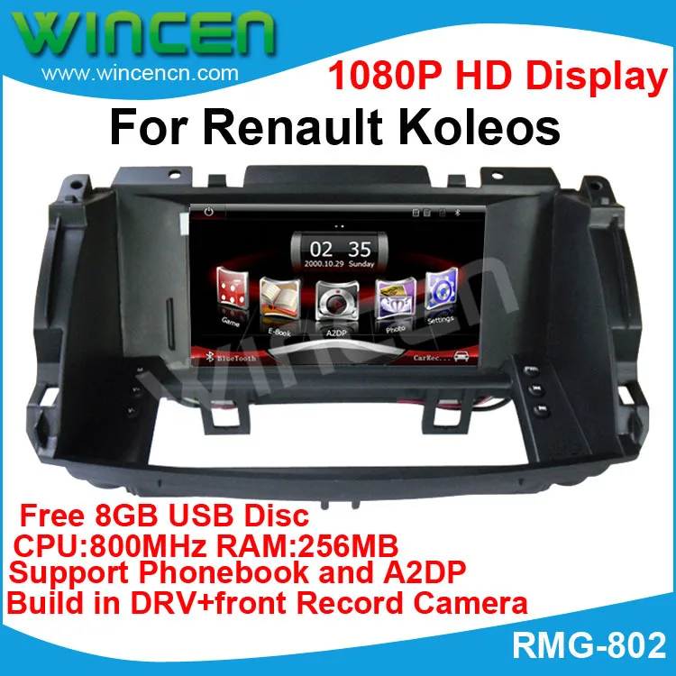 2013 новейший 1080P6. " автомобильный DVD gps плеер для Renault Koleos 800MHz cpu 512MB ram встроенный DVR поддержка телефонной книги бесплатно 8GB USB диск