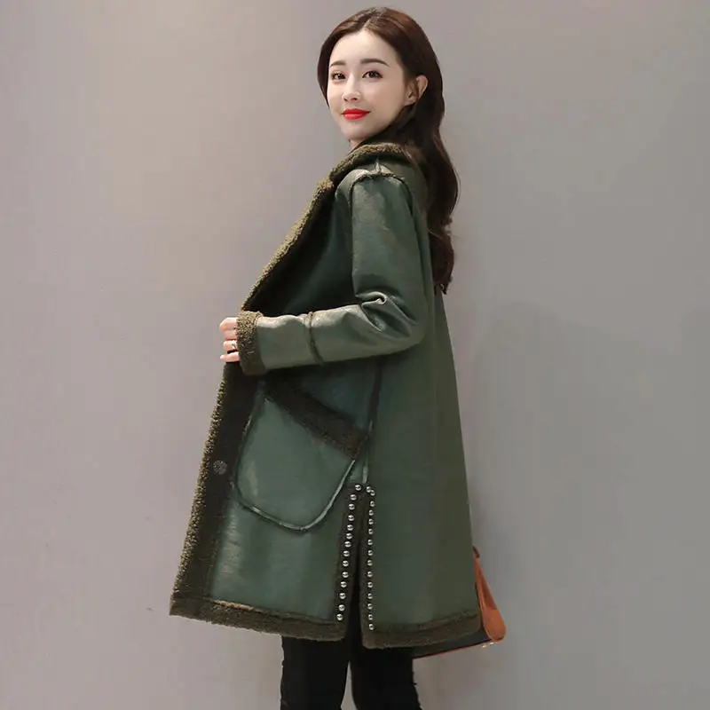 

Suede Lambs Wool Jacket Women New Two Sides Wear Winter Jacket Women Pockets Long Parka Chaqueta Mujer Warm Coat Parkas C4778
