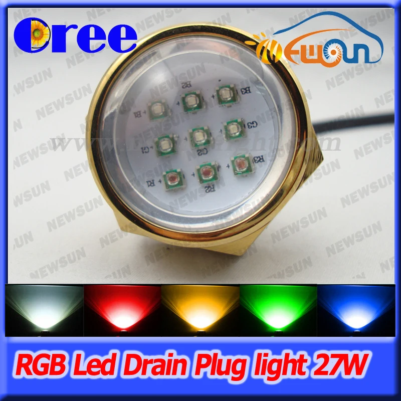 12V 24V Water proof Marine Boat Drain Plug LED Light 27W RGB color
