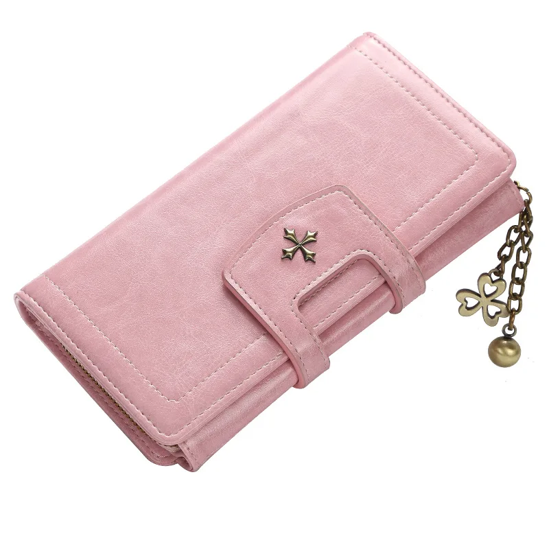 New Vintage Hasp Long Purse Ladies Wallet Women Luxury Brand Retro Zipper Leather Purses Female Wallets Woman Card Holder - Цвет: L Pink