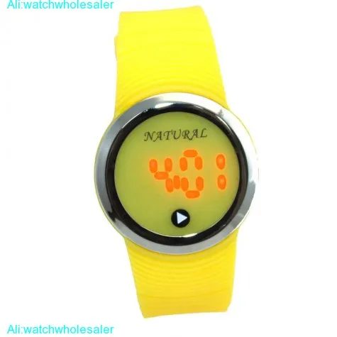 DW418C NATURAL PNP Shiny Silver Watchcase LED Silicone Yellow Band Digital Watch