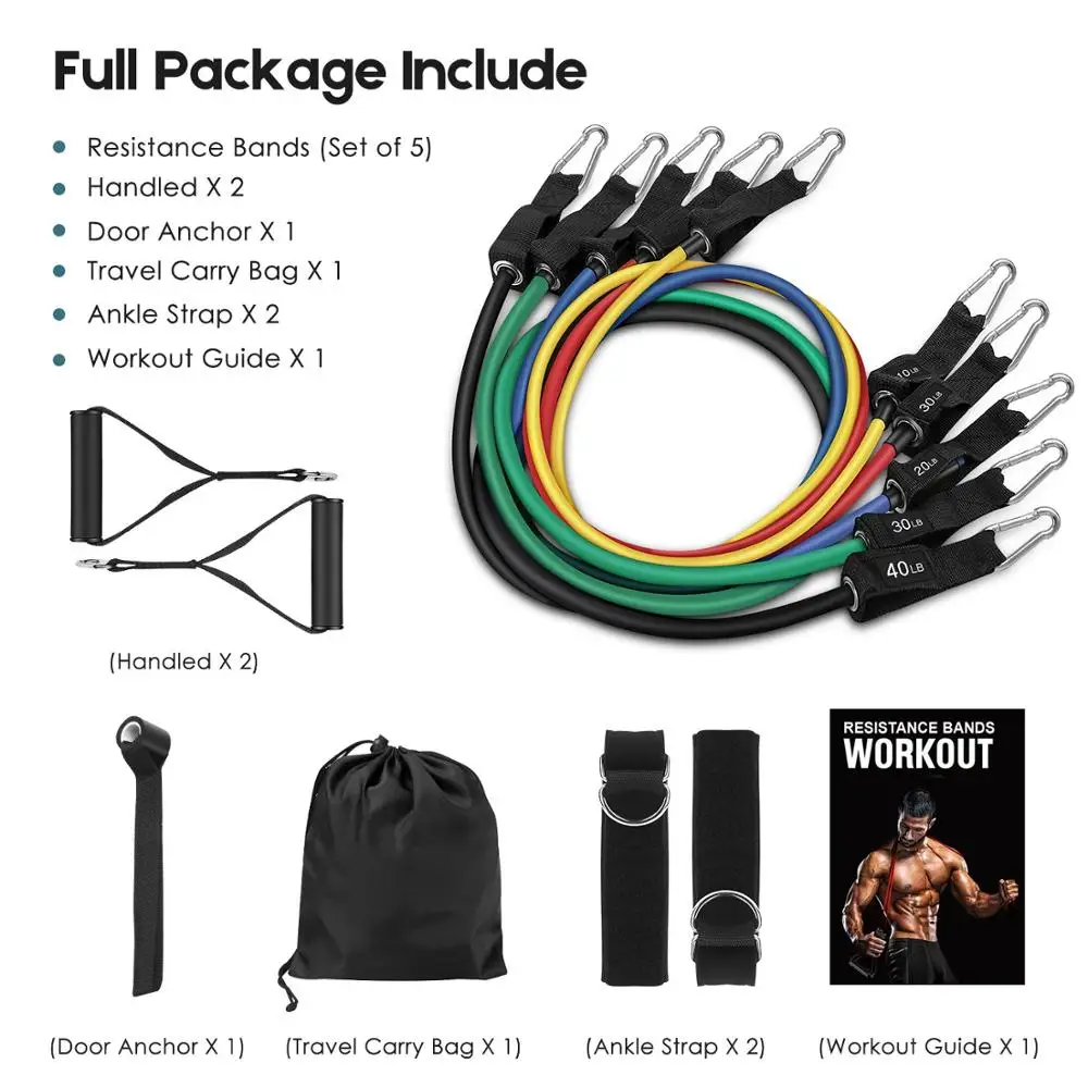 Resistance Bands Set Workout Outdoor Exercise Pull Rope Door Anchor Handles Ankle Straps Home Fitness Gym Training Equipment