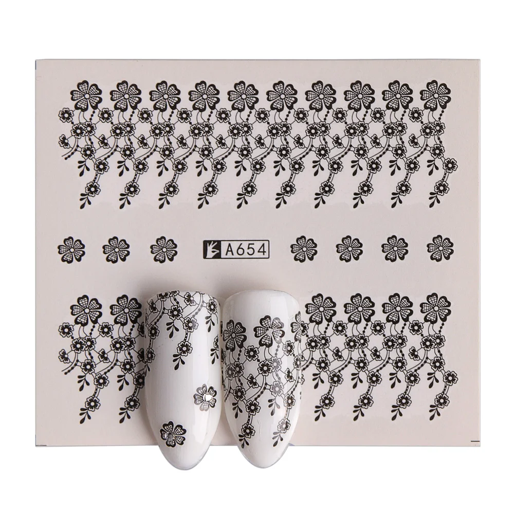40 листов/lot дизайн ногтей, переводятся с помощью воды черные кружевные цветы дизайн DIY маникюр-наклейки для ногтей украшения для кончиков ногтей, Фольга комплект LAA625-672