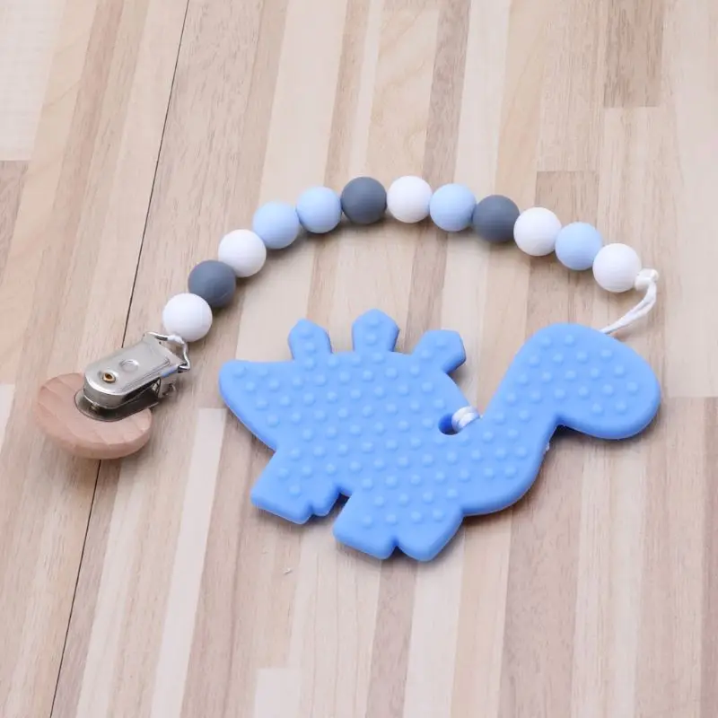 Силиконовый прорезывающий сосок зажимы с динозавром силиконовые прорезыватель зубное кольцо цепи для ребенка жевательные игрушки
