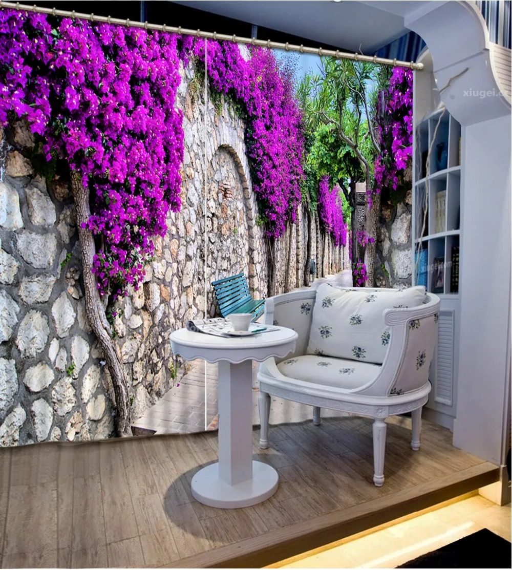 

3d curtains Purple flower garden 3D Window Curtains For Bedding room Home Decoration