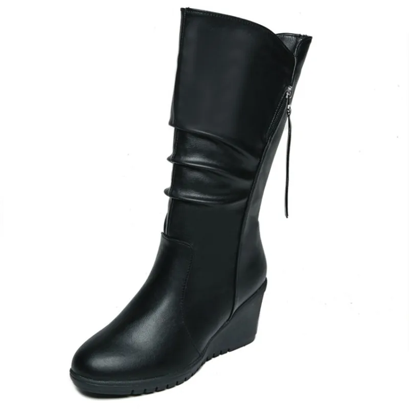 COOTELILI/женские зимние ботинки; женские кожаные высокие ботинки в байкерском стиле; обувь на танкетке; женская повседневная обувь на высоком каблуке; Botas Mujer