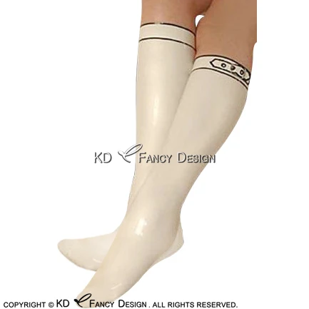 

White And Black Sexy Knee Length Long Latex Stockings With Belt Rubber Socks WZ-0034