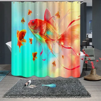 

3d Blue and White Porcelain Goldfish Pattern Shower Curtains Bathroom Curtain Thicken Waterproof Thickened Bath Curtain