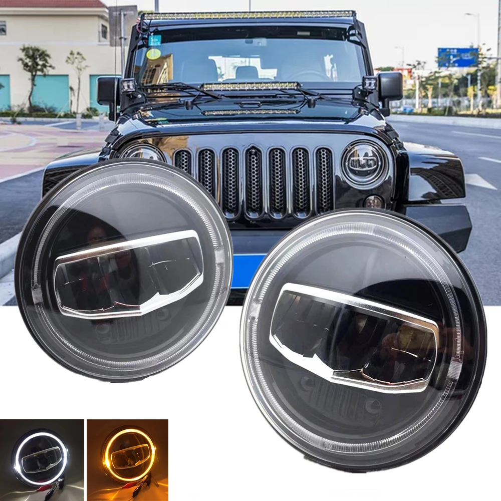  New Car LED 7 Inch Round Headlight DRL Turn Signal Halo Headlights For Jeep Wrangler JK TJ CJ Humme - 32979939978
