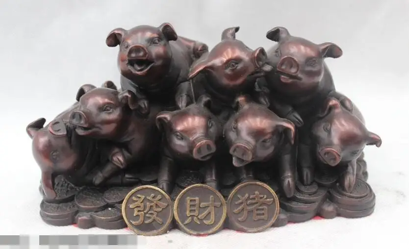 

S6428 5"Chinese China Fengshui Bronze Zodiac Year Money Pigs Statue statuary Sculpture D0318