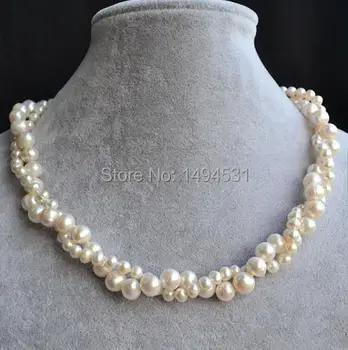 

Wholesale Pearl Jewelry , 18 Inches 2 Rows 5-9MM White Color Genuine Freshwater Pearl Necklace - Fashion Lady's Jewelry
