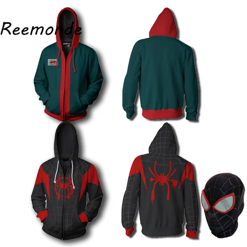 

Iron Spider Costumes Clothes Mens Male Hoodies Zipper Sweatshirt 3D Peter Parker Miles Morales Hoodie Hat Jackets Coats Mask