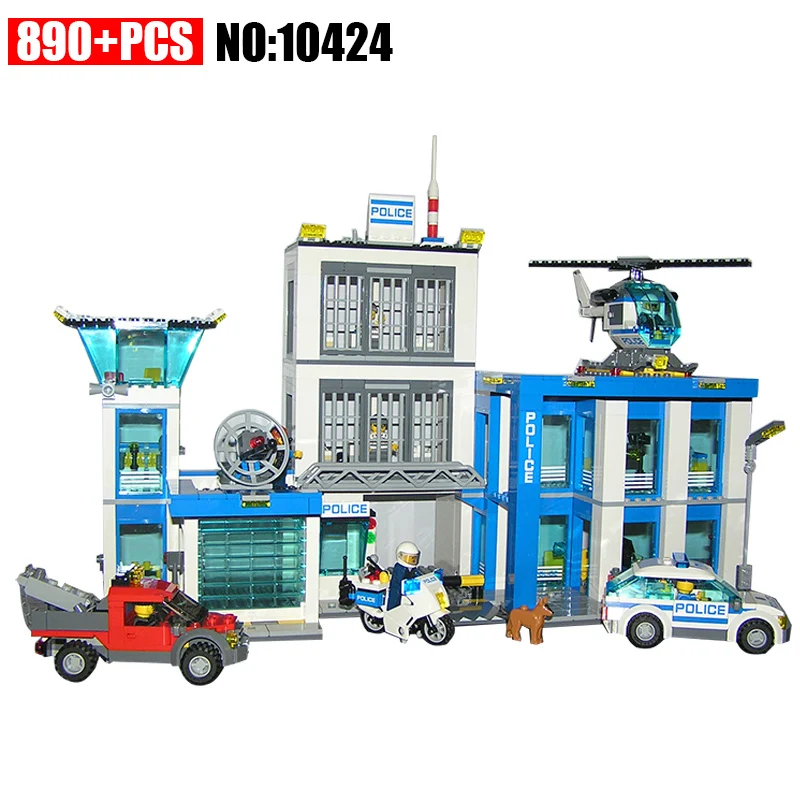 

10424 City Police Station motorbike helicopter Model building kits compatible city 60047 DIY blocks Educational toys