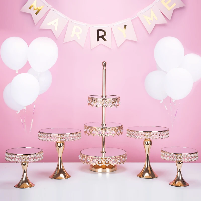 

5pcs in set Mirror Top Cake Stand 3 tiers Cupcake Display Fruits Dessert Serving Tray for Baby Shower Wedding Birthday Party