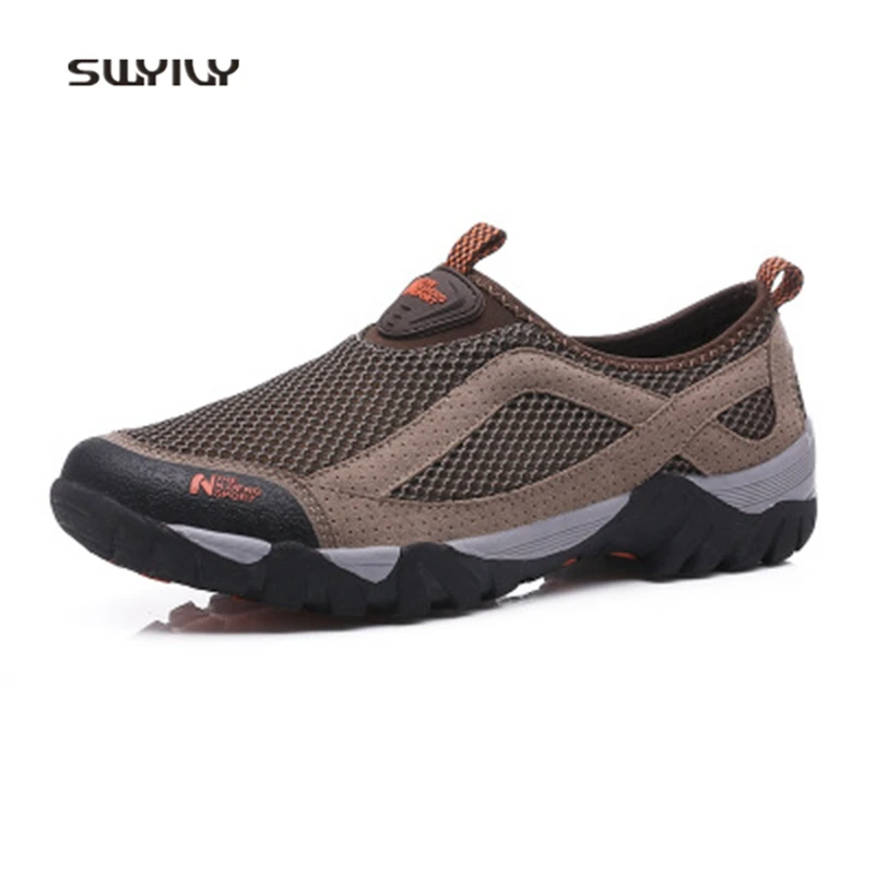 SWYIVY Men Hiking Shoes Outdoor Slip-on Trekking Shoes For Male 2018 New Mesh Breathable Climbing Shoes Anti-slip Wading Sneaker