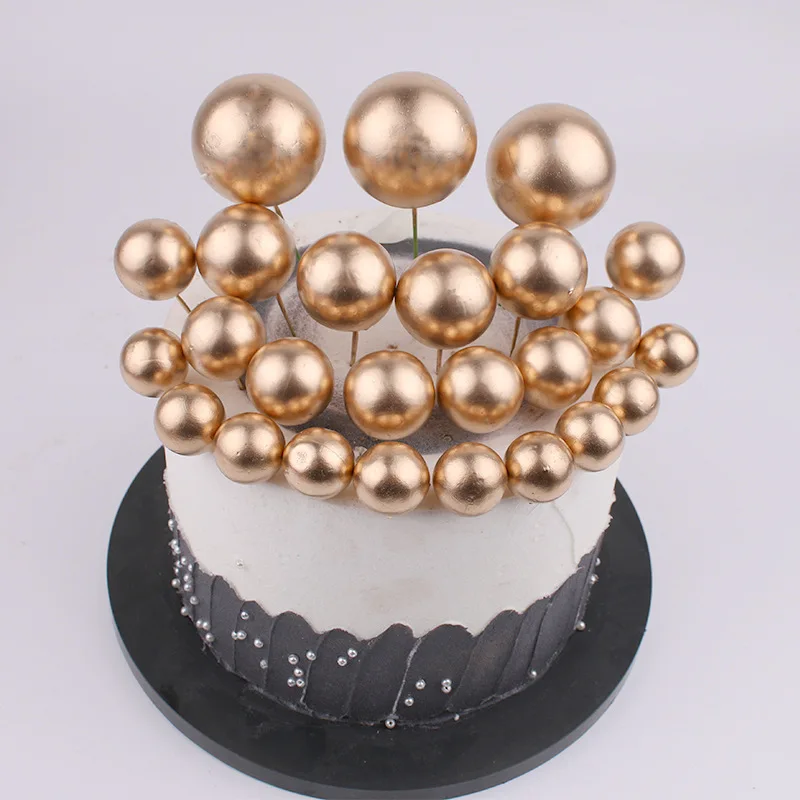 

5pcs Lovely Gold Ball Cake Topper Birthday Cup Cake Decoration Baby Shower Kids Birthday Party Wedding Favor Supplies